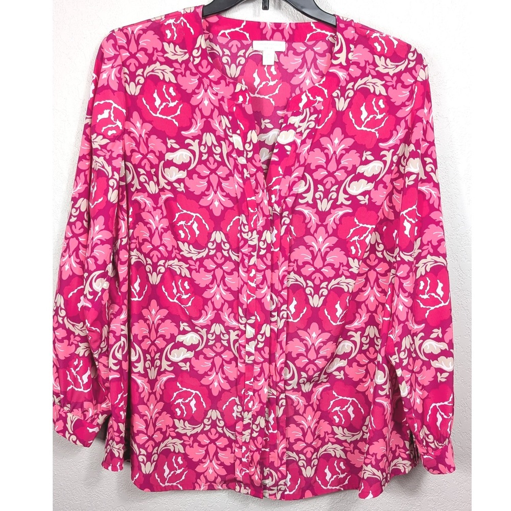 Charter Club Woman Pink Floral Print V Neck‎ Long Sleeve Blouse Top Plus Size 2X